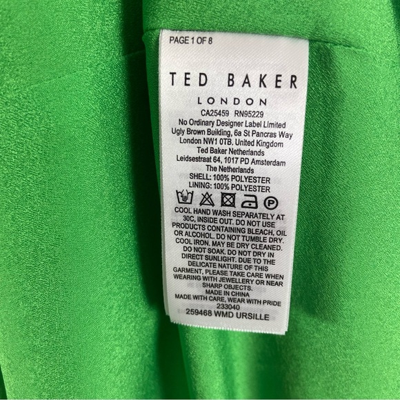 TED BAKER green floral tie London Ursille Midi Dress. Size 4/Large - Picture 8 of 16